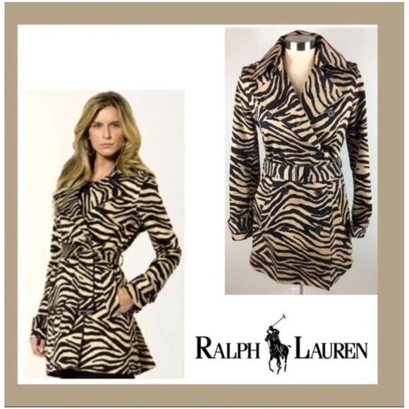 Lauren Ralph Lauren Jackets & Blazers - Lauren Ralph Lauren Zebra Print Belted Trench Coat Double Breasted Small